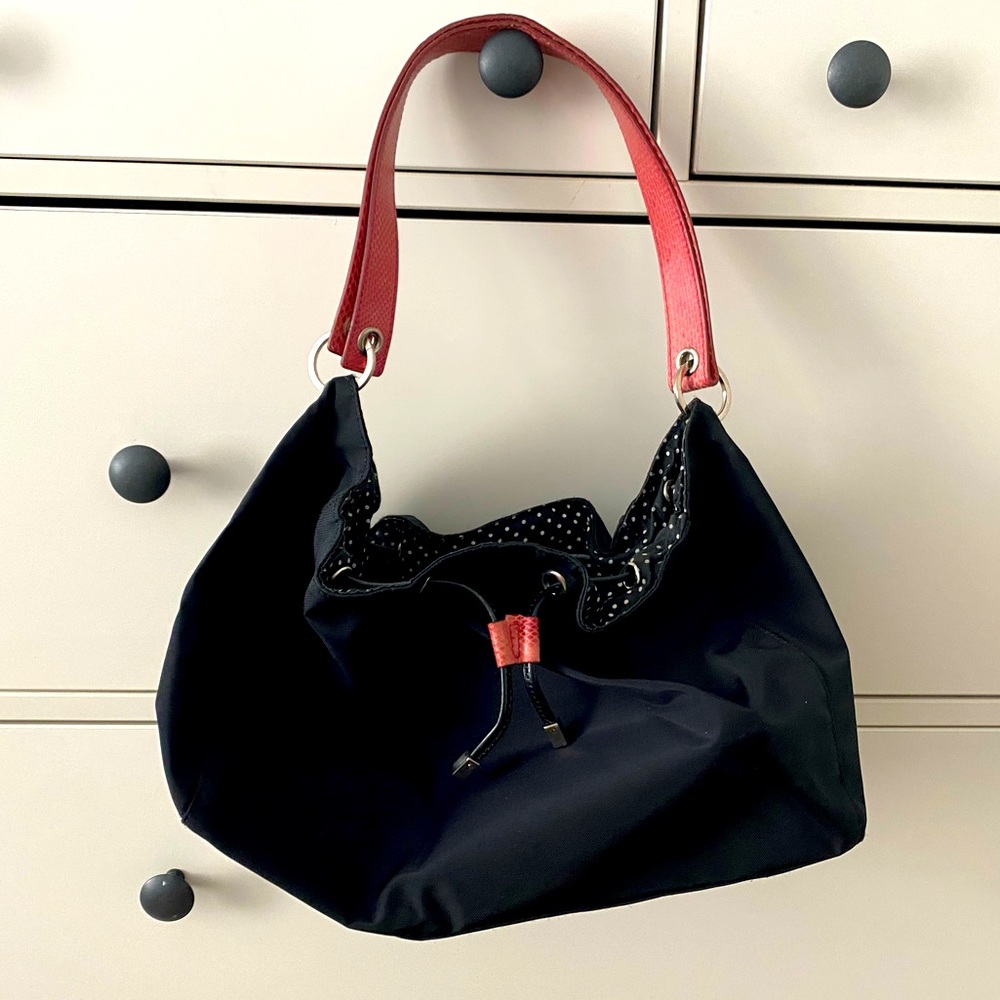 Kate Spade Black Satchel with pink snakeskin handle